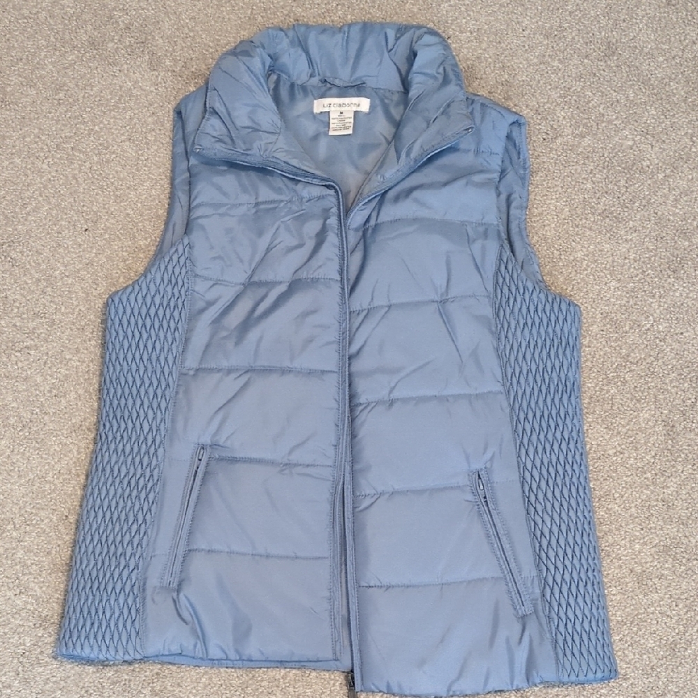 Liz Claiborne Blue Quilted Vest with Knitted Panels